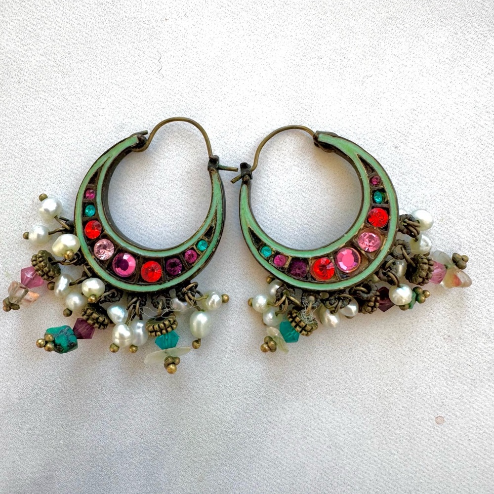 Les Nereides Enamel and Crystal Hoop Earrings